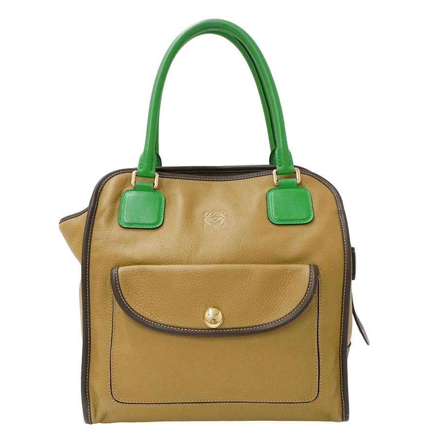 美品 ロエベ レザー トートバッグ オーストリッチ アナグラム カーキ LOEWE（ロエベ） バッグ レディース ブランド ハンドバッグ オロ