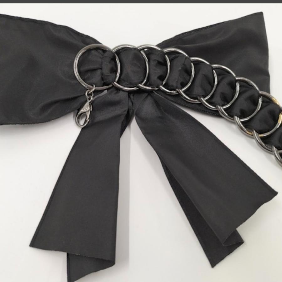 CHANEL　チェーンベルト　ビッグリボン　ブラック×ガンメタ　ナイロン　05A CHANEL チェーンベルト ビッグリボン ブラック×ガンメタ ナイロン 05A
