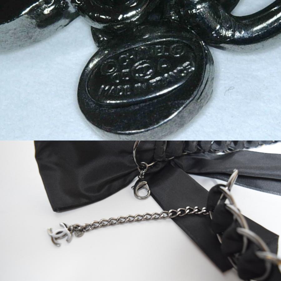 CHANEL チェーンベルト ビッグリボン ブラック×ガンメタ ナイロン 05A