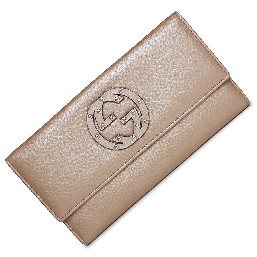 GUCCI インターロッキングG Wホック 二つ折り財布 レザー ベージュ-