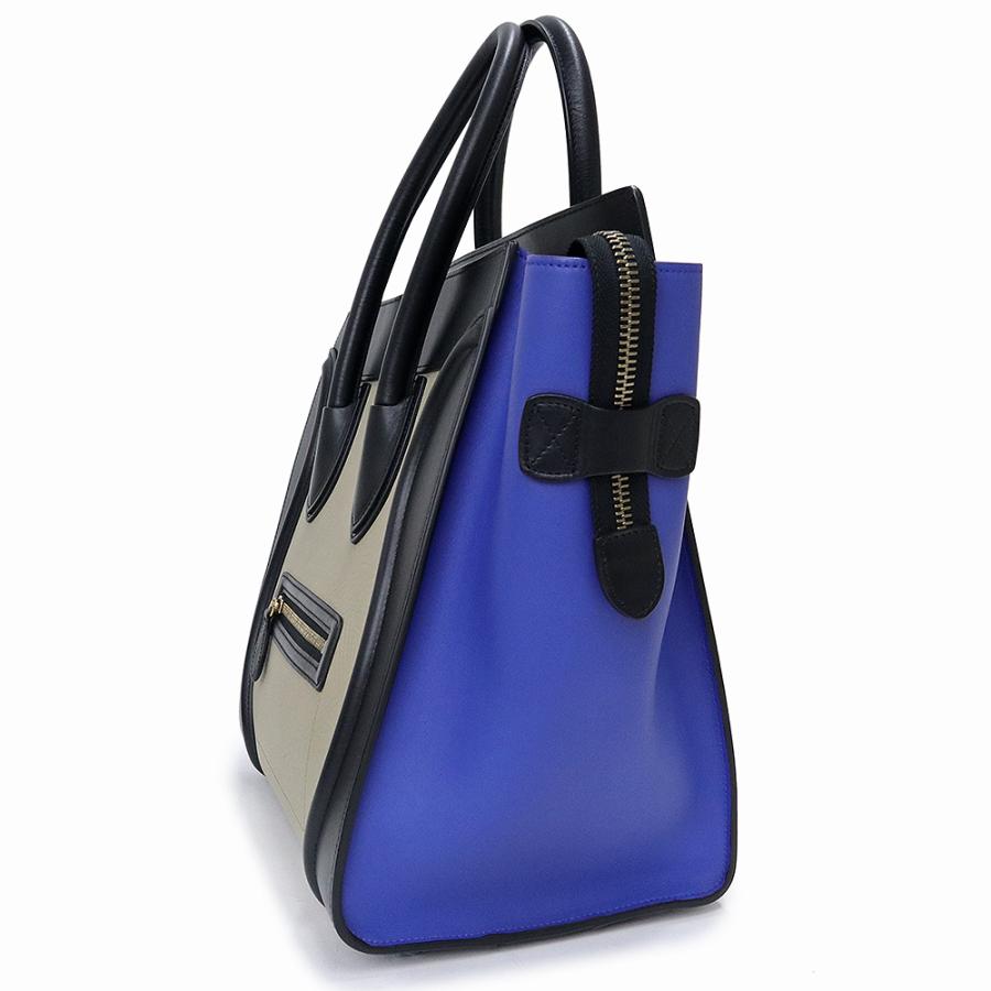 （未使用　展示品）セリーヌ CELINE ラゲージ ミニ ショッパー トート ハンドバッグ カーフスキン ラムスキン レザー ブルー ベージュ ブラック 青 黒 165213｜brandbrand｜05