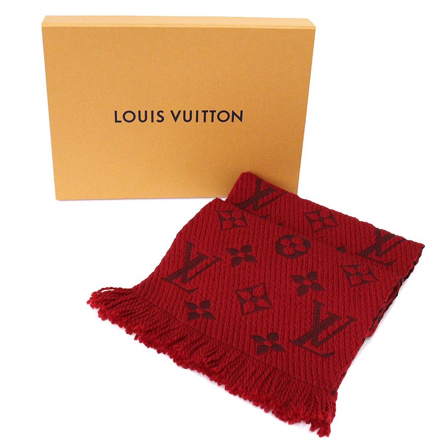 数量限定 （未使用 展示品）ルイ ヴィトン M72432 ルビー シルク ウール マニア ロゴ 赤 マフラー VUITTON LOUIS 箱付  エシャルプ レッド 財布、帽子、ファッション小物