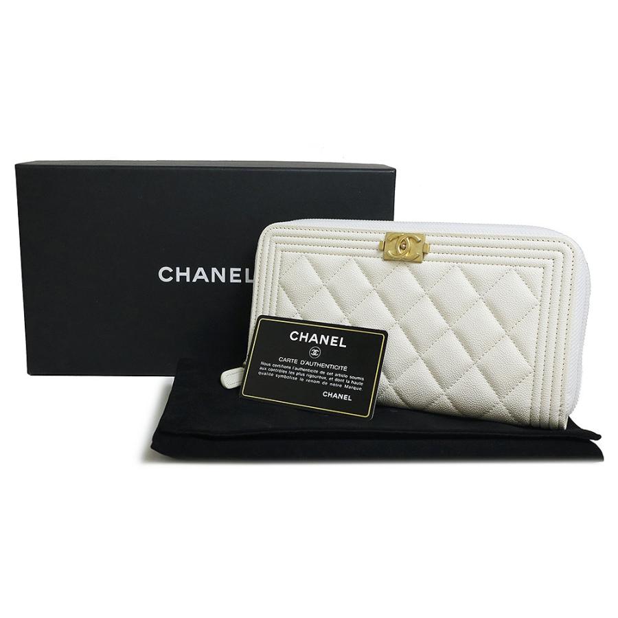 （新品・未使用品）シャネル CHANEL ボーイシャネル ラウンドファスナー ジップ 長財布 キャビアスキン レザー ホワイト 白 ゴールド金具 A80288 箱付｜brandbrand｜02