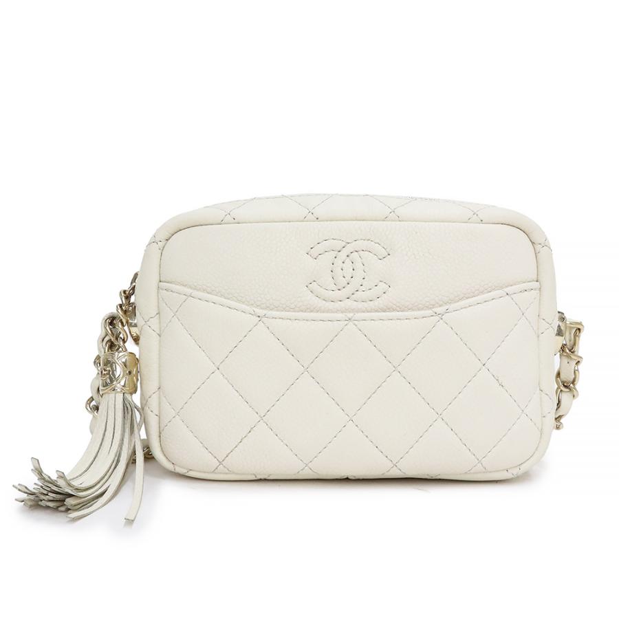 （中古）シャネル CHANEL マトラッセ チェーンショルダー フリンジ ココマーク ショルダーバッグ カメラバッグ 斜め掛け キャビアスキン レザー アイボリー 白 ゴールド金具 A57717 CHANEL（シャネル） （中古）シャネル マトラッセ チェーンショルダー