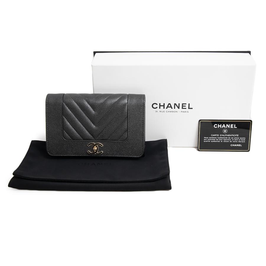 （新品・未使用品）シャネル CHANEL マドモアゼル シェブロン ミディアム ウォレット 三つ折り財布 キャビアスキン レザー メタリックチャコールグレー ゴールド｜brandbrand｜02