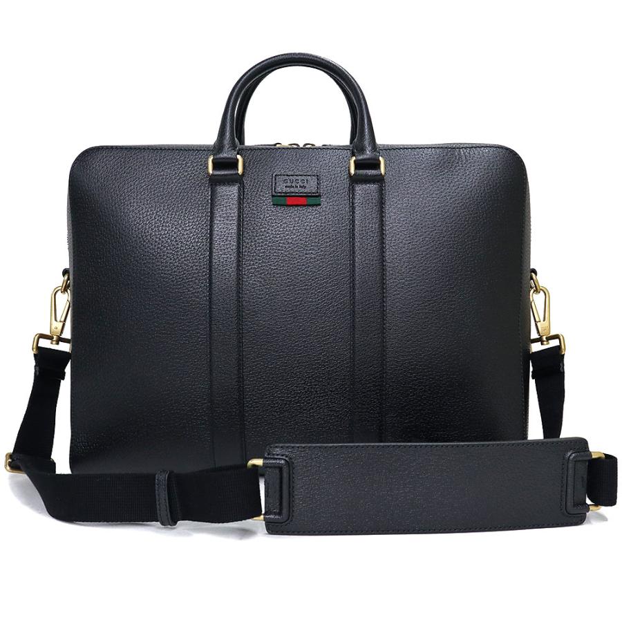 GUCCI】ウェブ付ブリーフケース ビジネスバッグ 2WAY レザー ブラック