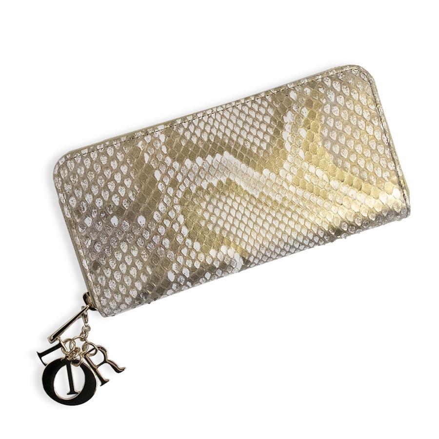 財布】Christian Dior ディオール 3つ折り長財布ブラウンゴールド