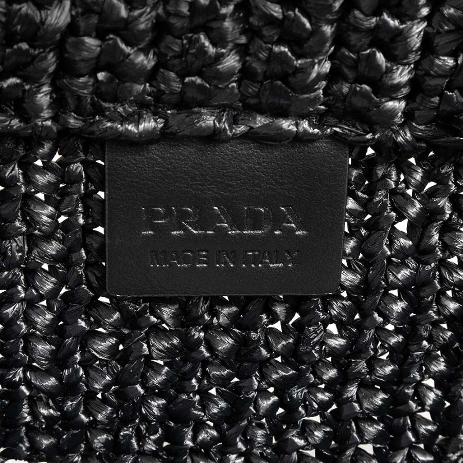 （新品・未使用品）プラダ PRADA スモール クロシェ トート ハンドバッグ トライアングルロゴ ラフィア ブラック ホワイト 黒 白 シルバー金具 1BG422 箱付｜brandbrand｜09