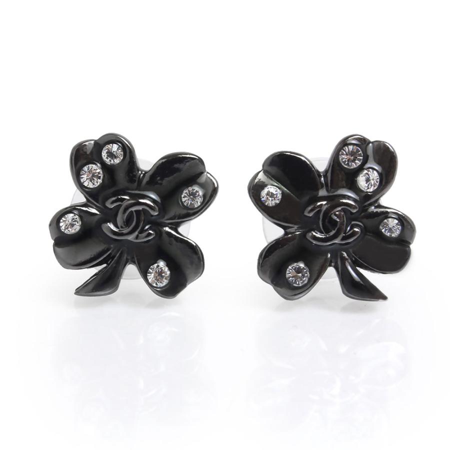 CHANEL シャネル ココマーク ラインストーン ピアス 黒 ブラック