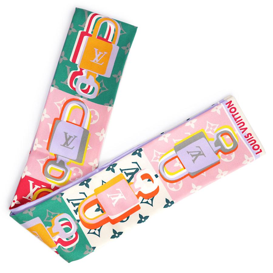 （美品）ルイ ヴィトン LOUIS VUITTON バンドー LV アンロックト リボン スカーフ シルク100％ ローズ ピンク M77675 箱付 LOUIS VUITTON（ルイ・ヴィトン） （美品）ルイ ヴィトン バンドー LV