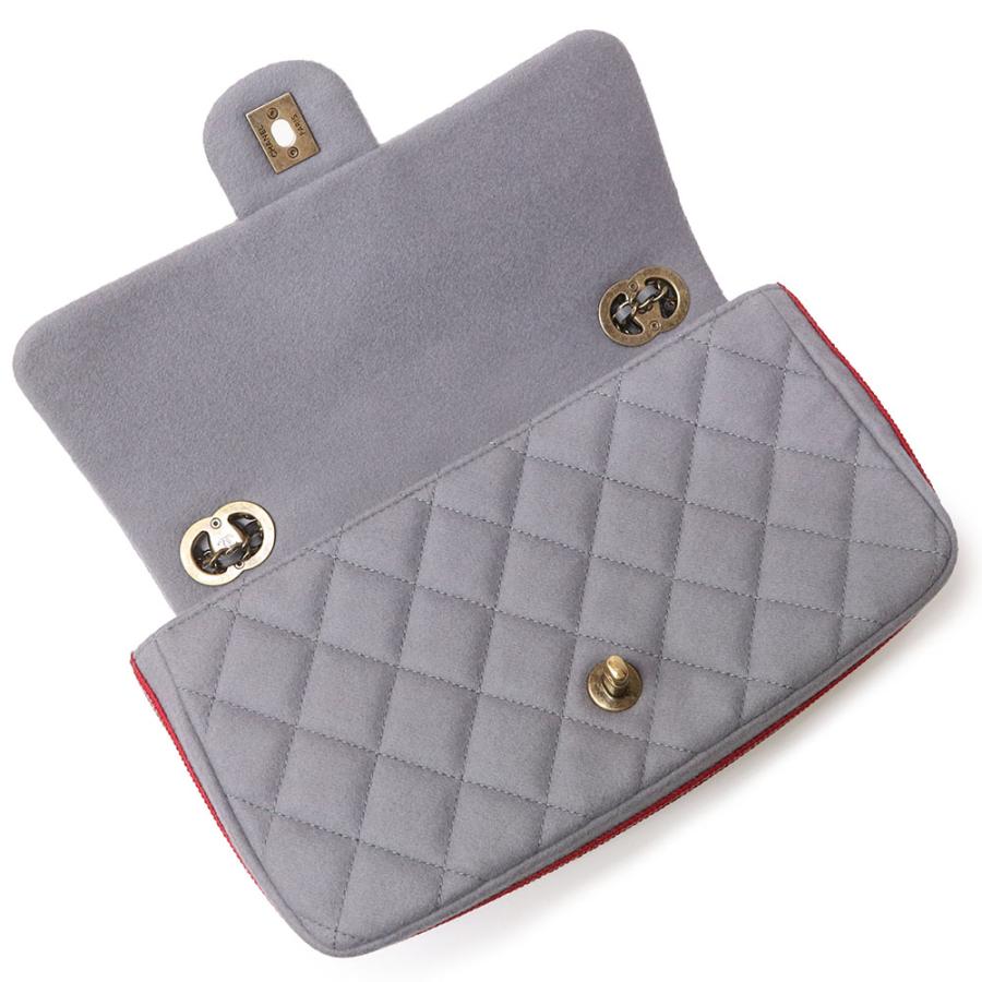 （未使用保管品）シャネル CHANEL メダリオン シングル フラップ Wチェーン 2WAY 斜め掛け ショルダーバッグ フェルト ラムスキンレザー グレー レッド A92968_2