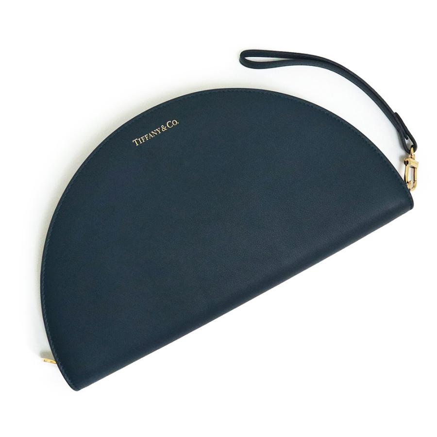 （美品）ティファニー TIFFANY&Co. ハーフムーン 半月型 ウォレット ラウンドファスナー 長財布 スムースカーフスキン レザー ネイビー 紺 ゴールド金具 TIFFANY&Co.（ティファニー） （美品）ティファニー ハーフムーン 半月