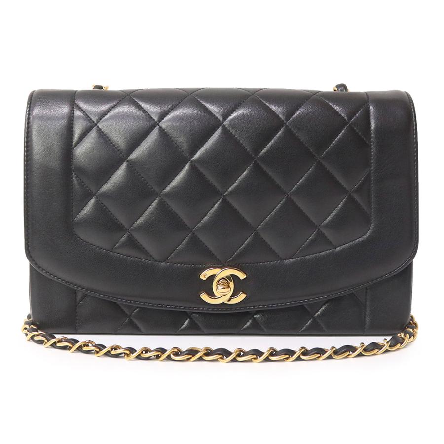 （中古）シャネル CHANEL ダイアナ 25 ココマーク マトラッセ チェーン ショルダーバッグ 斜め掛け ラムスキン レザー ブラック 黒 ゴールド金具 A01165 CHANEL（シャネル） （中古）シャネル ダイアナ 25 ココマーク
