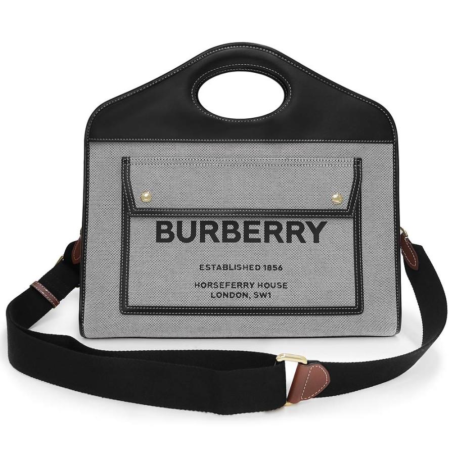 （未使用　展示品）バーバリー BURBERRY ツートン ミディアム ポケット 2way ショルダー ハンドバッグ 斜め掛け キャンバス カーフスキン レザー ブラック 黒 ゴールド金具 8036785 BURBERRY（バーバリー） （未使用 展示品）バーバリー ツートン