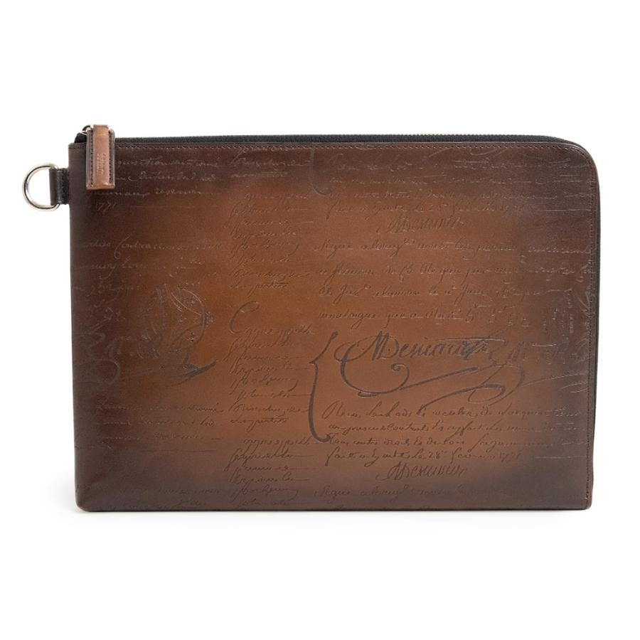 （未使用保管品）ベルルッティ Berluti ニノ GM スクリットレザー クラッチバッグ ヴェネチアレザー カカオインテンソ ダークブラウン 茶 シルバー金具 NINO_GM 未使用保管品）ベルルッティ Berluti ニノ GM スクリットレザー