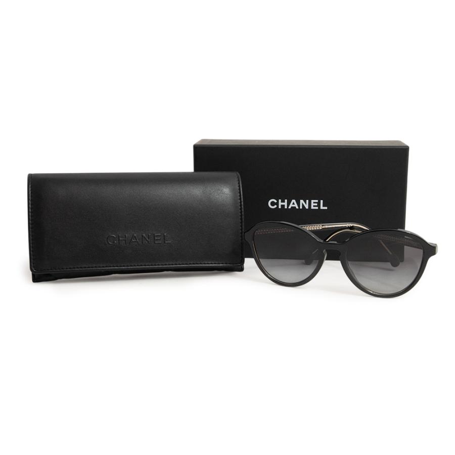 （美品）シャネル CHANEL ボストン サングラス アイウェア プラスチック ブラック 黒 ゴールド金具 5403-A_1