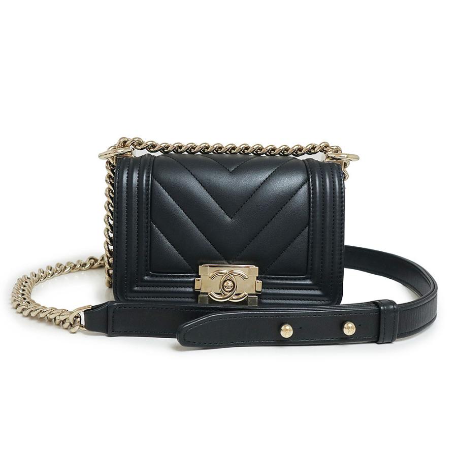 （未使用　展示品）シャネル CHANEL ボーイシャネル シェブロン Vステッチ チェーン ミニ ショルダーバッグ 斜め掛け カーフスキン レザー ブラック 黒 ゴールド金具 A67364 CHANEL（シャネル） （未使用 展示品）シャネル ボーイシャネル