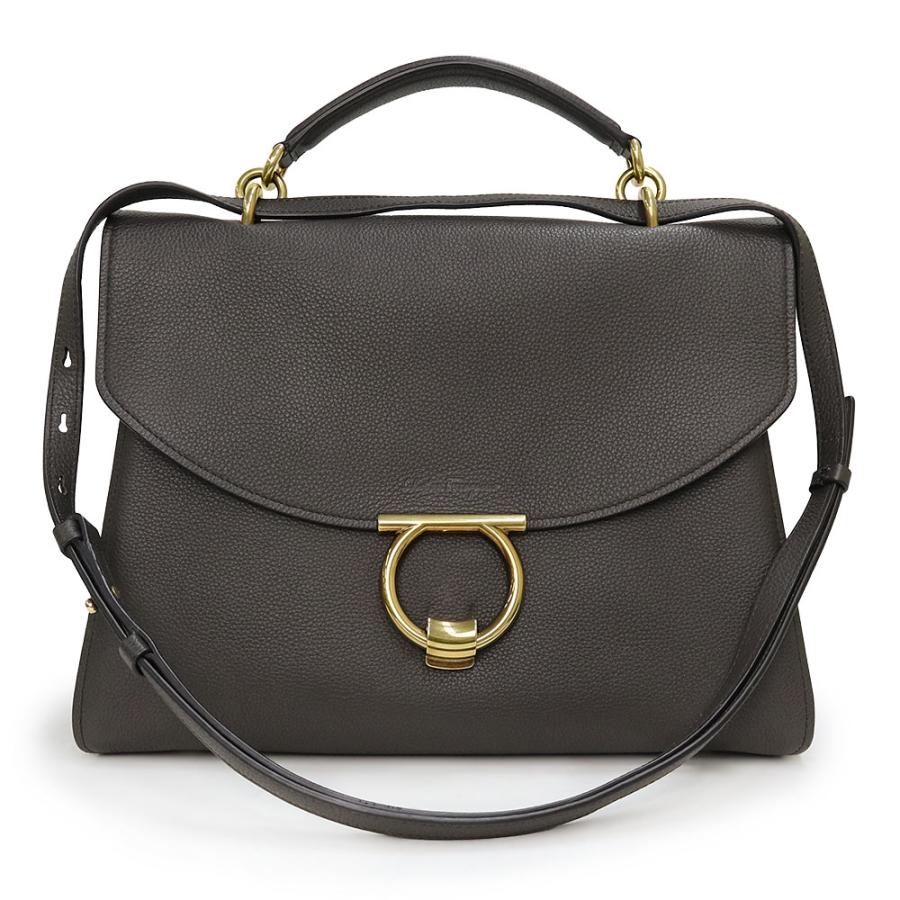 フェラガモ ガンチーニ ハンドバッグ レザー ブラウン トップハンドル フェラガモ ガンチーニ ハンドバッグ レザー ブラウン トップ