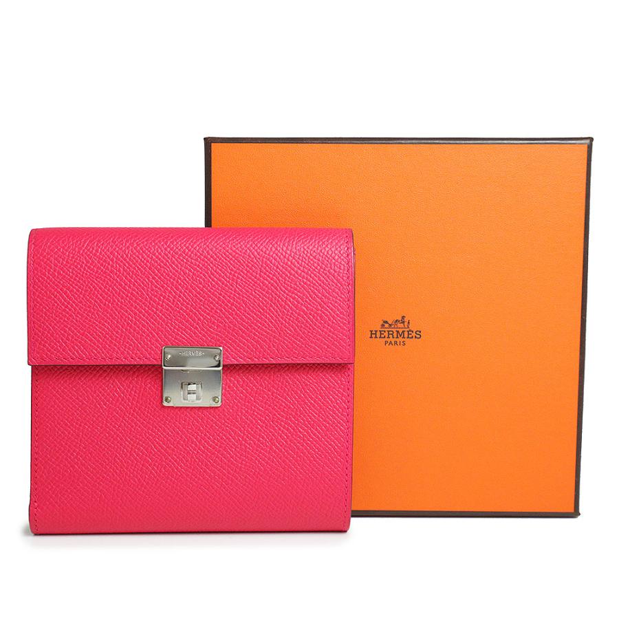 （新品・未使用品）エルメス HERMES クリック 12 三つ折り財布 ヴォーエプソン レザー ローズエクストリーム ピンク シルバー金具 A刻印の画像