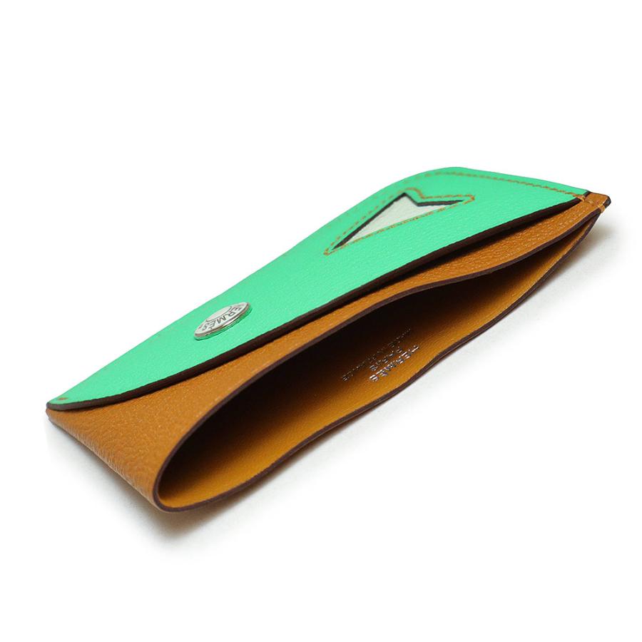 （新品・未使用品）エルメス HERMES ポワソン カードケース シェーブルミゾール キャラメル ヴェールコミック ヴェールフィズ グリーン ブラウン 緑 茶 B刻印の画像