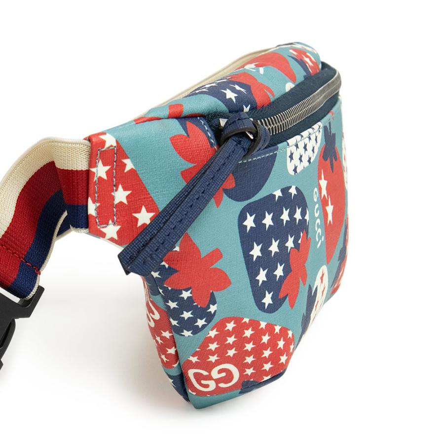 （新品・未使用品）グッチ GUCCI チルドレンズ ベルトバッグ ストロベリー イチゴ スター 星 ウエストバッグ スプリーム キャンバス ライトブルー レッド 502095の画像