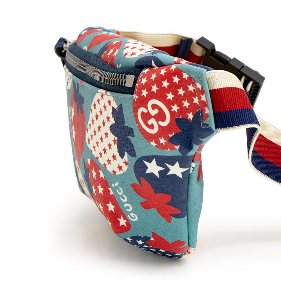 （新品・未使用品）グッチ GUCCI チルドレンズ ベルトバッグ ストロベリー イチゴ スター 星 ウエストバッグ スプリーム キャンバス ライトブルー レッド 502095の画像