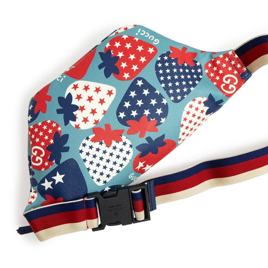 （新品・未使用品）グッチ GUCCI チルドレンズ ベルトバッグ ストロベリー イチゴ スター 星 ウエストバッグ スプリーム キャンバス ライトブルー レッド 502095の画像