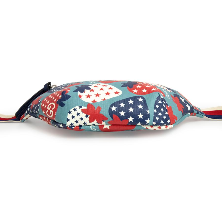（新品・未使用品）グッチ GUCCI チルドレンズ ベルトバッグ ストロベリー イチゴ スター 星 ウエストバッグ スプリーム キャンバス ライトブルー レッド 502095の画像