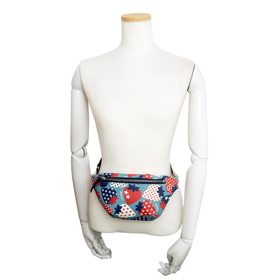 （新品・未使用品）グッチ GUCCI チルドレンズ ベルトバッグ ストロベリー イチゴ スター 星 ウエストバッグ スプリーム キャンバス ライトブルー レッド 502095の画像