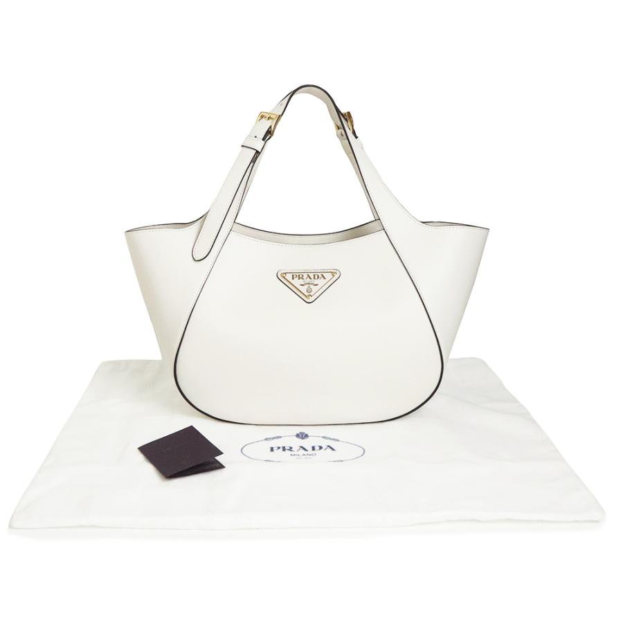 訳あり格安！PRADA ビジュー装飾 ハンドバッグ ホワイト PRADA（プラダ） （新品・未使用品）プラダ ミディアム レザー トート