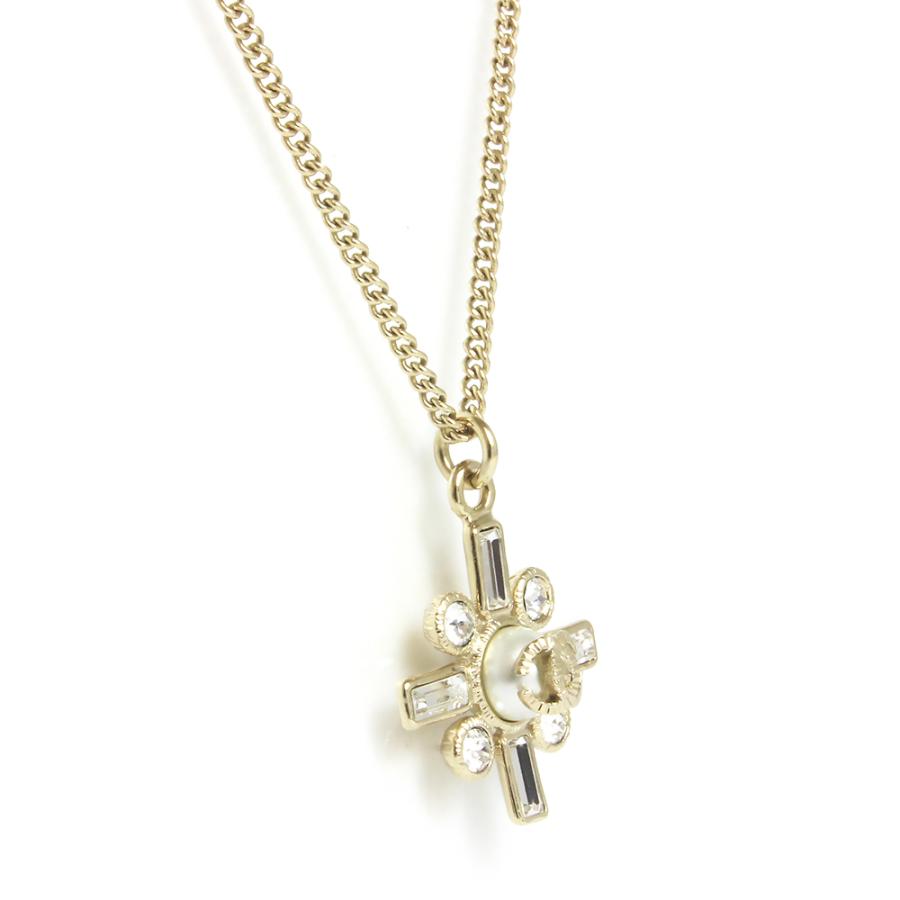 （新品・未使用品）シャネル CHANEL ココマーク パール ビジュー クロス ペンダント ネックレス ゴールド AB1436 箱付の画像