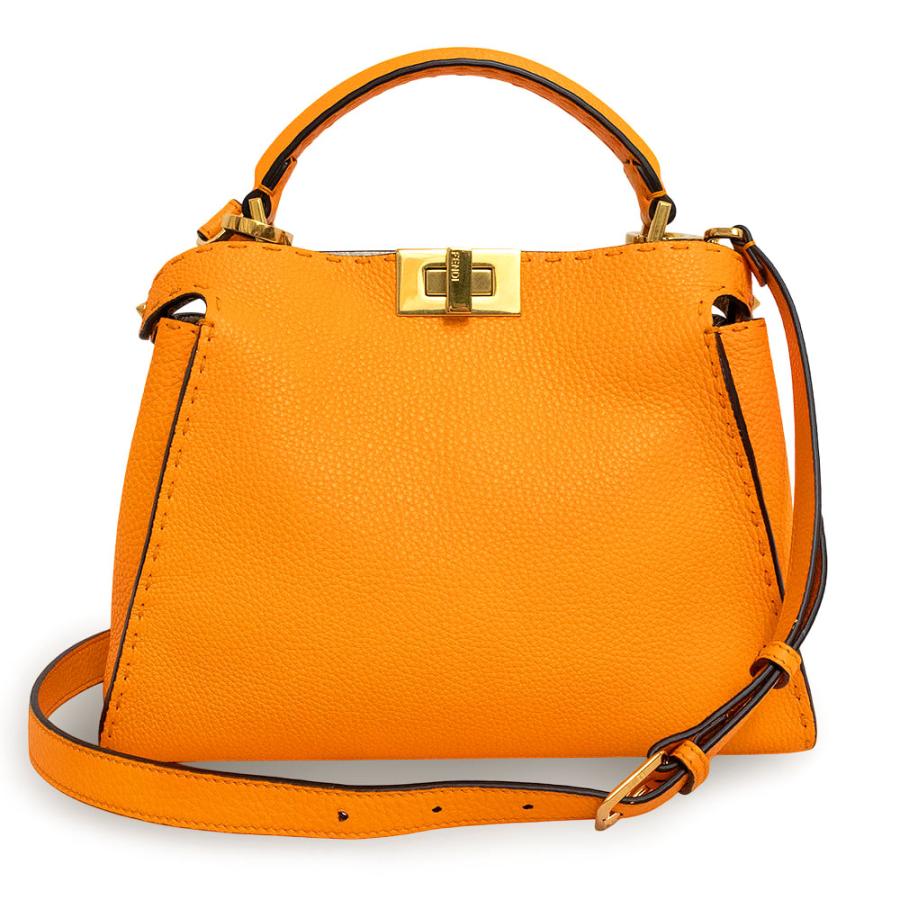 （未使用　展示品）フェンディ FENDI  ピーカブー セレリア アイコニック エッセンシャリー 2way ショルダー ハンドバッグ 斜め掛け ローマンレザー オレンジ ベージュ ゴールド金具 8BN302 FENDI（フェンディ） （未使用 展示品） ピーカブー セレリア アイ