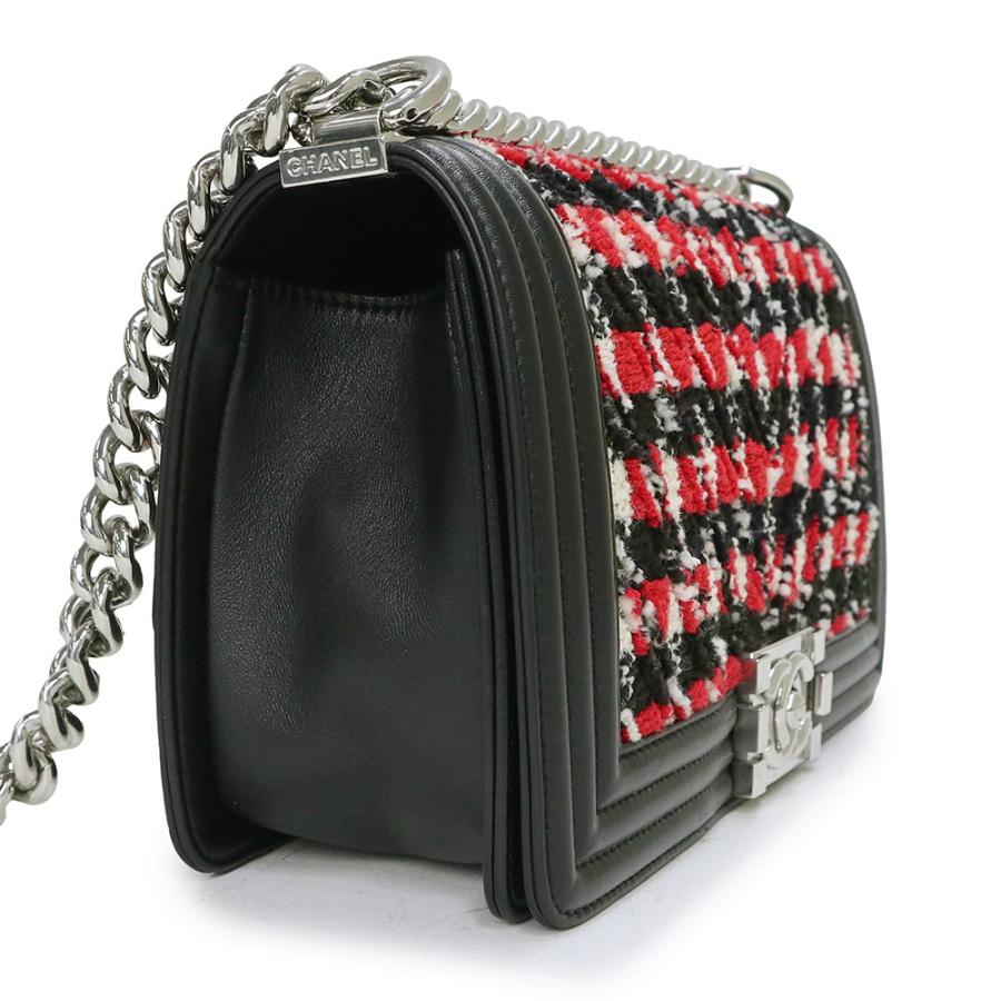 シャネル ボーイシャネル チェーンショルダー ツイード ブラック シルバー金具 CHANEL（シャネル） （美品）シャネル ココマーク ボーイシャネル