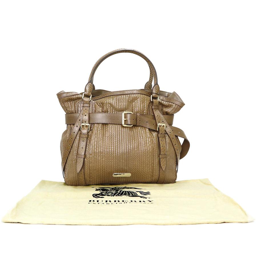 （美品）バーバリー BURBERRY プローサム ハンドバッグ パイソン エキゾチックレザー ブラウン 茶 ゴールド金具 BURBERRY（バーバリー） （美品）バーバリー プローサム ハンドバッグ