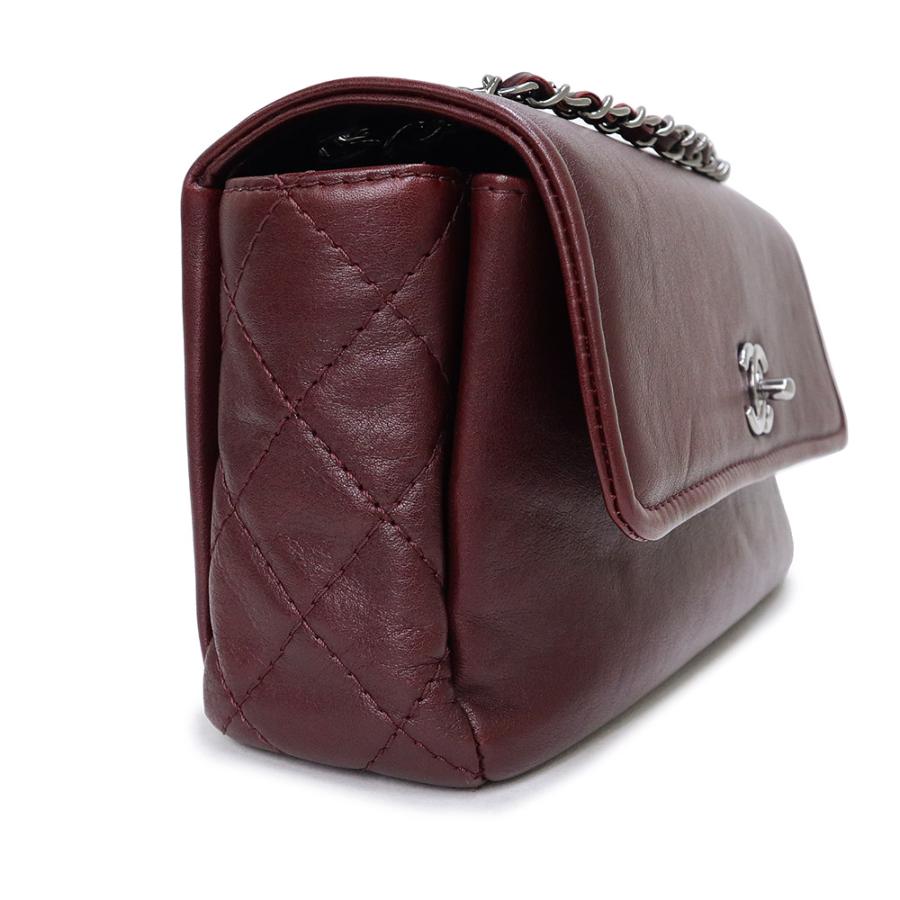 （中古）シャネル CHANEL ココマーク マトラッセ 2way チェーン ショルダーバッグ 斜め掛け カーフスキン レザー ボルドー ワインレッド 赤 シルバー金具_4
