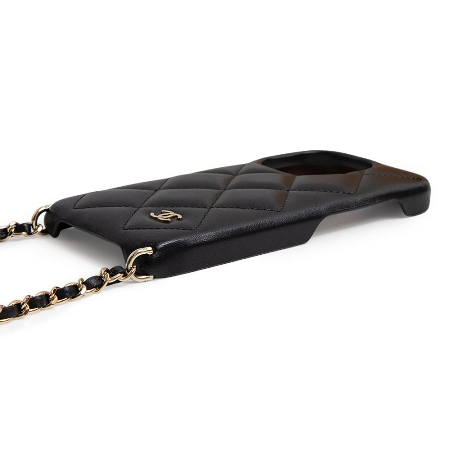 ストラップのみ　CHANEL ブラックレザー iPhone14pro CHANEL（シャネル） （未使用 展示品）シャネル マトラッセ