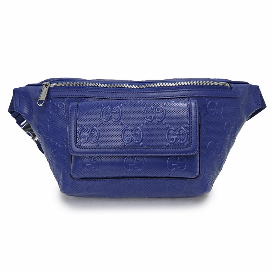 （未使用　展示品）グッチ GUCCI GGエンボス ベルト ウエストバッグ ボディバッグ 斜め掛け GGエンボスレザー ブルー 青 シルバー金具 645093 GUCCI（グッチ） （未使用 展示品）グッチ GUCCI GGエンボス ベルト