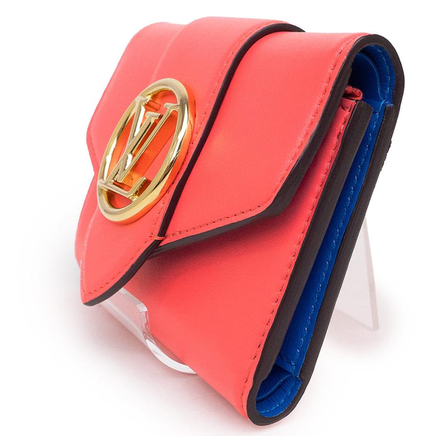 （新品・未使用品）ルイ ヴィトン LOUIS VUITTON ポルトフォイユ LV ポンヌフ コンパクト 三つ折り財布 カーフスキン レザー ダリア ピンク ブルー 青 M69177の画像