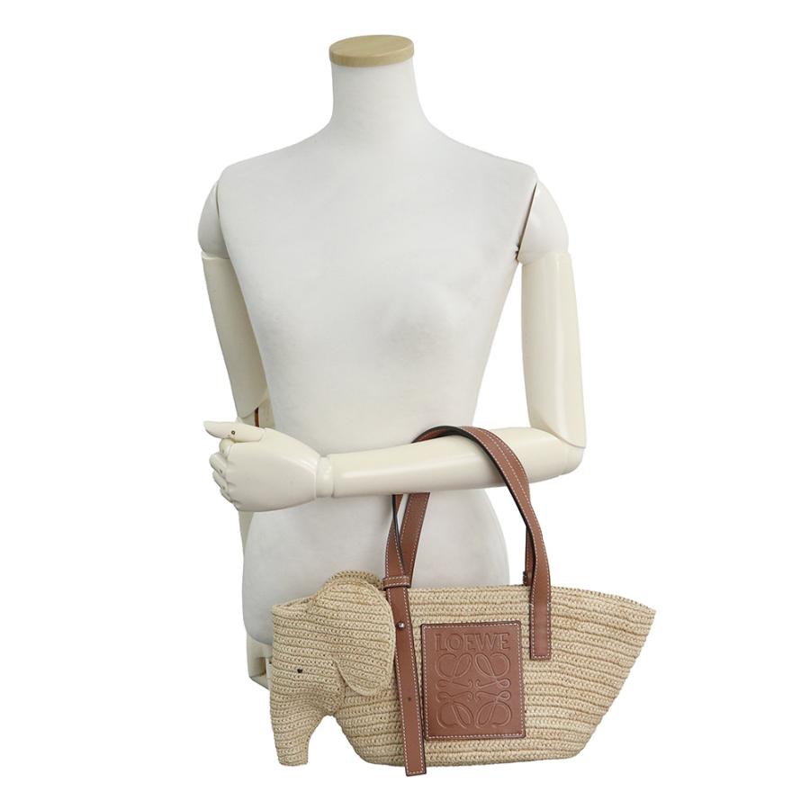 美品　ロエベ　エレファント　バスケット　ラフィア　レザー　アナグラム　ブラウン LOEWE（ロエベ） （中古）ロエベ エレファント 象 カゴ バスケット