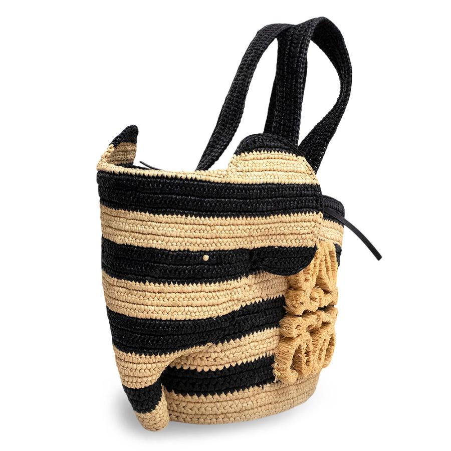 （未使用　展示品）ロエベ LOEWE エレファント バスケット スモール ハンドバッグ かご 象 ゾウ ラフィア カーフスキン レザー ナチュラル ブラック A223T37X02の画像