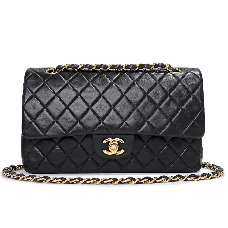 （中古）シャネル CHANEL マトラッセ クラシック 25 ダブルチェーン Wフラップ ショルダーバッグ 2way 斜め掛け ラムスキン レザー ブラック 黒 ゴールド金具 A01112 CHANEL（シャネル） （中古）シャネル マトラッセ クラシック 25
