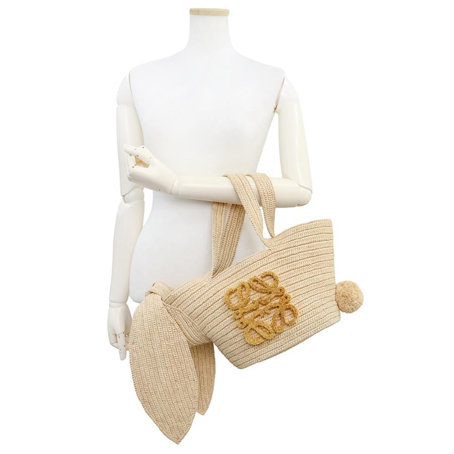 （新品・未使用品）ロエベ LOEWE バニー バスケット かご うさぎ ハンドバッグ ラフィア カーフスキン レザー ナチュラル ベージュ イエロー 黄 A223S17X01の画像