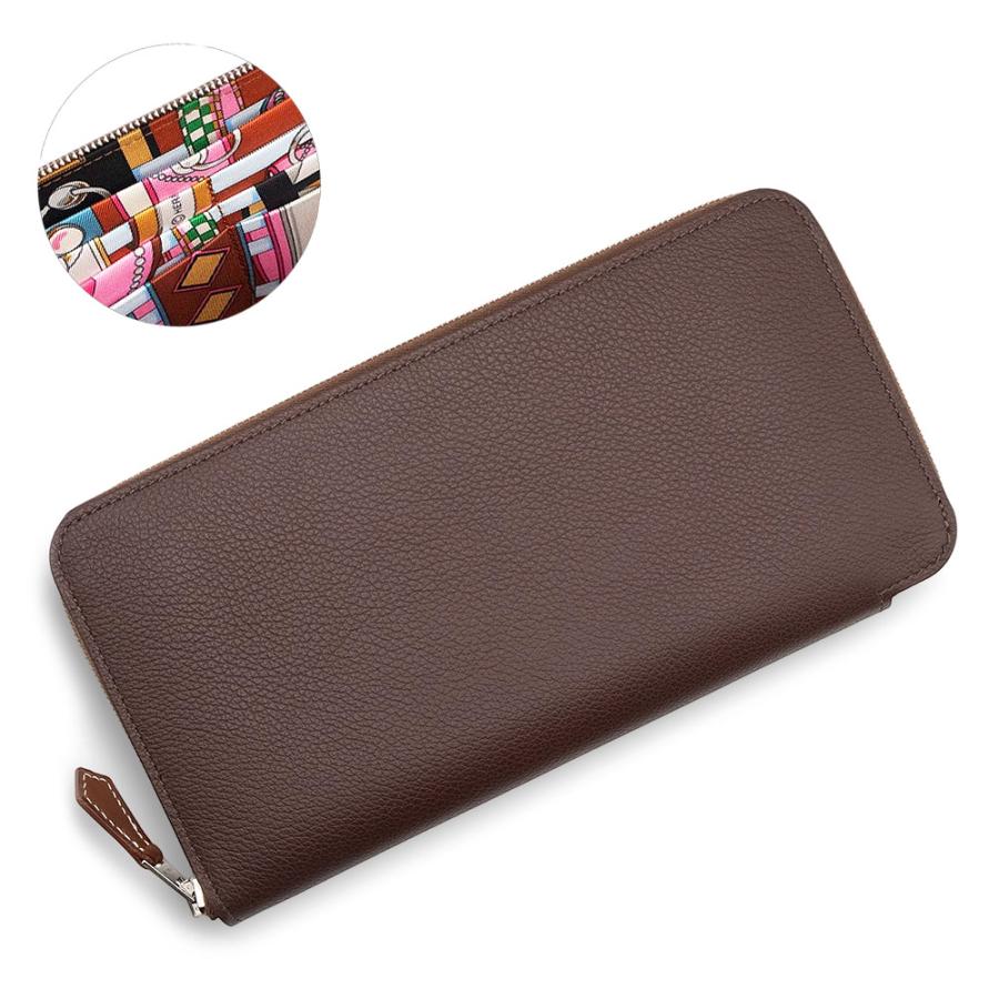 （新品・未使用品）エルメス HERMES アザップ ロング シルクイン Collier de Chien コリエドシアン ラウンドファスナー 長財布 ヴォーエバーカラー レザー シルク モカ パプリカ ローズポップ ブラウン 茶 シルバー金具 W刻印 HERMES（エルメス） （新品・未使用品）エルメス アザップ ロング