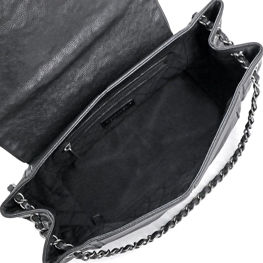 シャネル ロゴ フラップ チェーン ショルダー ハンドバッグ 2way キャビアスキン レザー ブラック 黒 アンティークシルバー金具 CHANEL（中古） CHANEL（シャネル） （中古）シャネル ロゴ フラップ チェーン