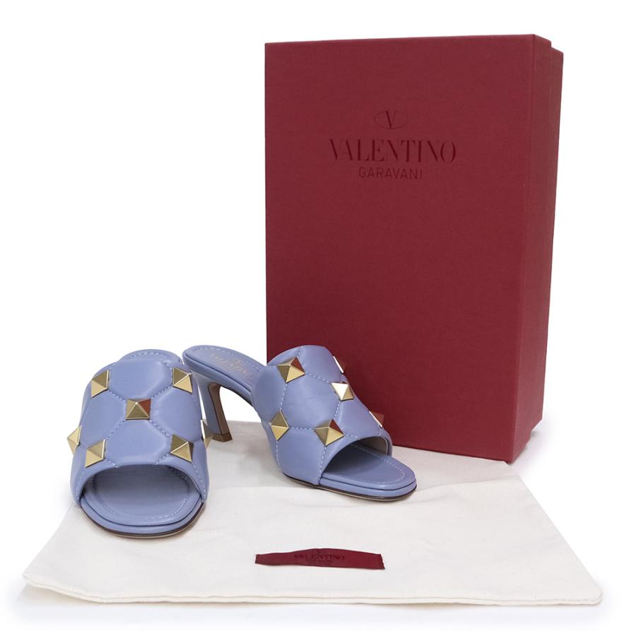 （新品・未使用品）ヴァレンティノ ガラヴァーニ Valentino Garavani ローマンスタッド スライド #37 24cm 靴 サンダル ナッパレザー 青 ゴールド金具 WW2S0BK3の画像