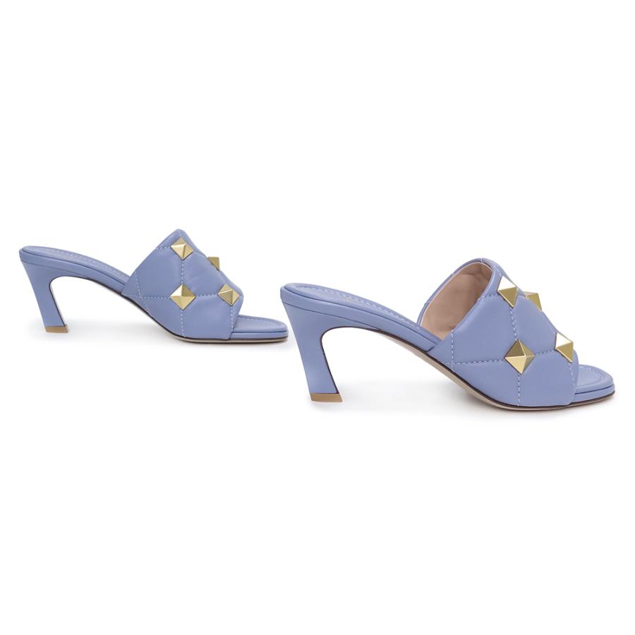 （新品・未使用品）ヴァレンティノ ガラヴァーニ Valentino Garavani ローマンスタッド スライド #37 24cm 靴 サンダル ナッパレザー 青 ゴールド金具 WW2S0BK3の画像
