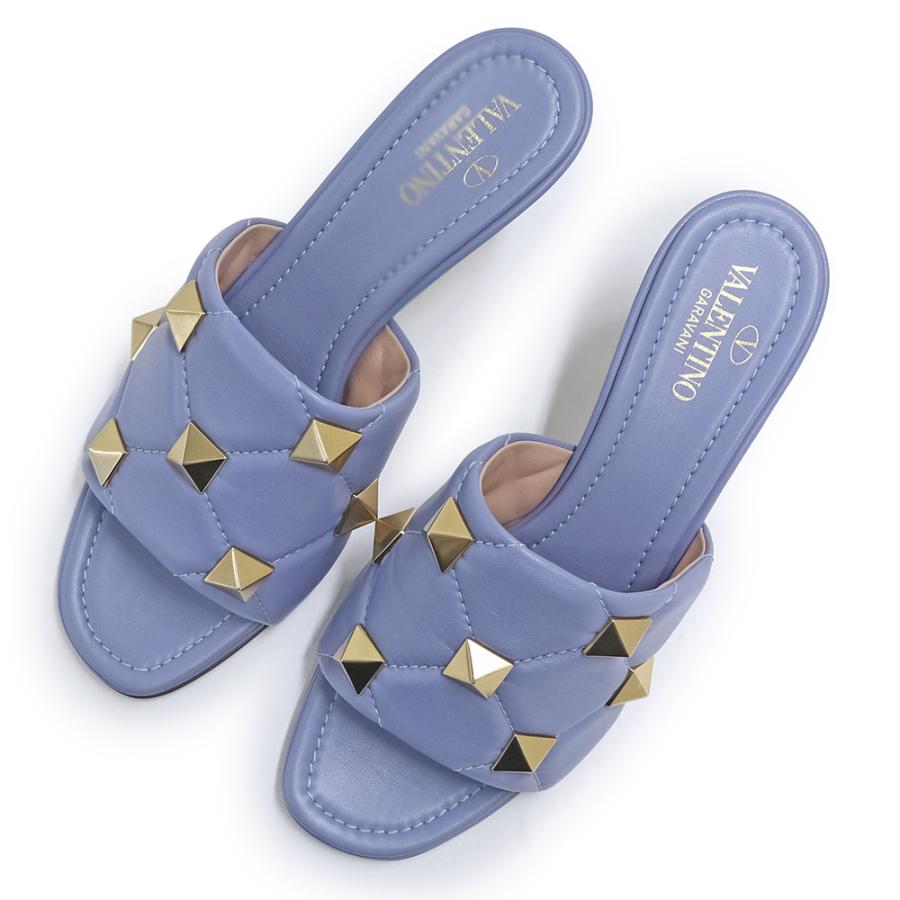 （新品・未使用品）ヴァレンティノ ガラヴァーニ Valentino Garavani ローマンスタッド スライド #37 24cm 靴 サンダル ナッパレザー 青 ゴールド金具 WW2S0BK3の画像