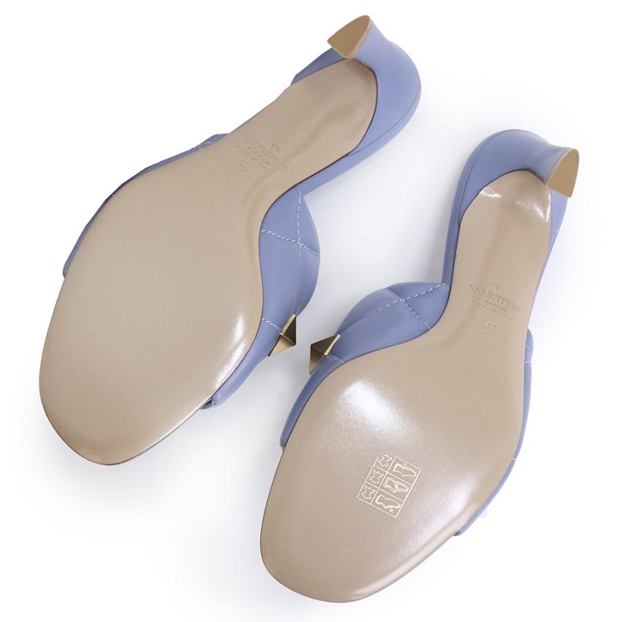 （新品・未使用品）ヴァレンティノ ガラヴァーニ Valentino Garavani ローマンスタッド スライド #37 24cm 靴 サンダル ナッパレザー 青 ゴールド金具 WW2S0BK3の画像