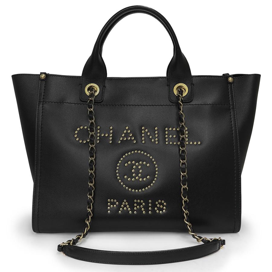 （美品）シャネル CHANEL ココマーク ドーヴィル トート ミディアム チェーン 2way ハンドバッグ キャビアスキン レザー ブラック 黒 マットゴールド金具 A66941 CHANEL（シャネル） （美品）シャネル ココマーク ドーヴィル トート