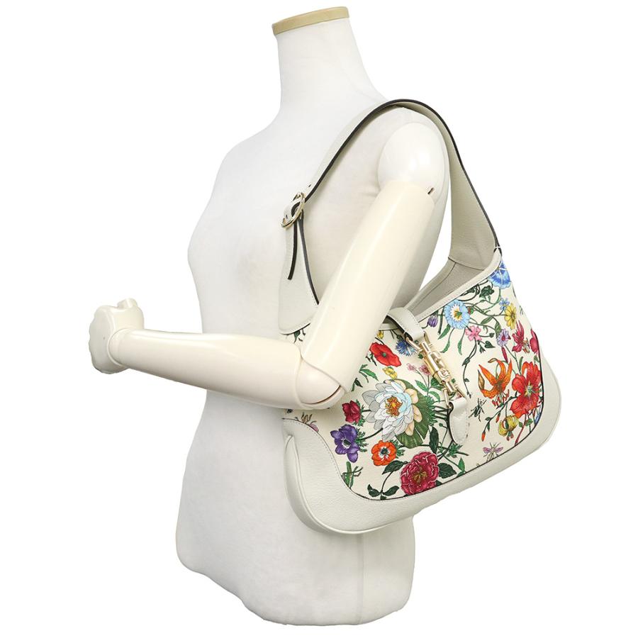 （未使用　展示品）グッチ GUCCI ジャッキー フローラ ミディアム ホーボー 日本限定 花柄 ショルダーバッグ キャンバス レザー ホワイト マルチカラー 白 ゴールド金具 550152 GUCCI（グッチ） （未使用 展示品）グッチ ジャッキー フローラ